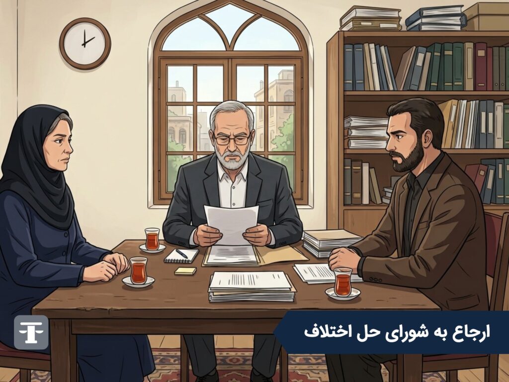 جلسه صلح و سازش در شورای حل اختلاف با حضور عضو شورا و دو طرف اختلاف